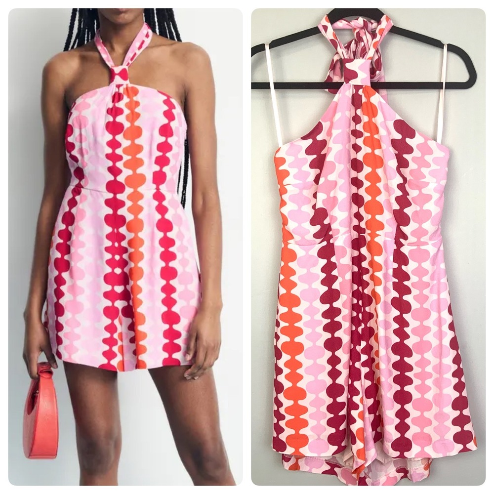 NWT Anthropologie Hutch Sz 6 Pink Retro Groovy Funky Printed Halter Neck Romper